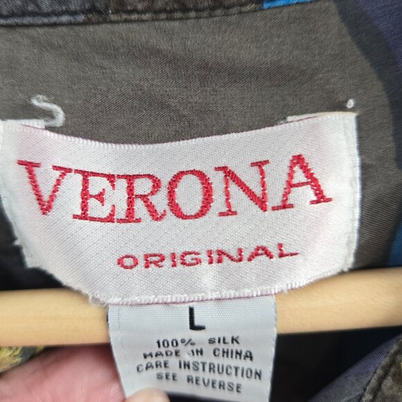 Vintage Verona Men's Art to Wear 100% Silk Button Down Shirt Large - Picture 11 of 14